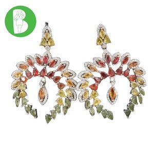 STERLING SILVER 925 MULTI-COLOR GENUINE SAPPHIRE W/CUBIC ZIRCONIA EARRINGS